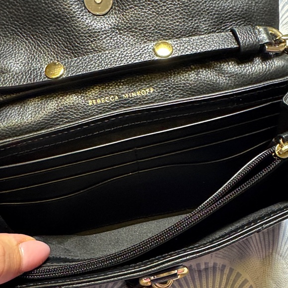 Rebecca Minkoff Quilted Leather Wallet on Chain Crossbody Black Gold - Picture 7 of 9